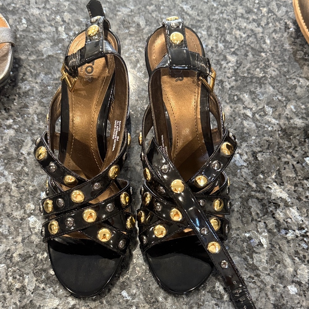 Black and Gold Studded Women's Heels